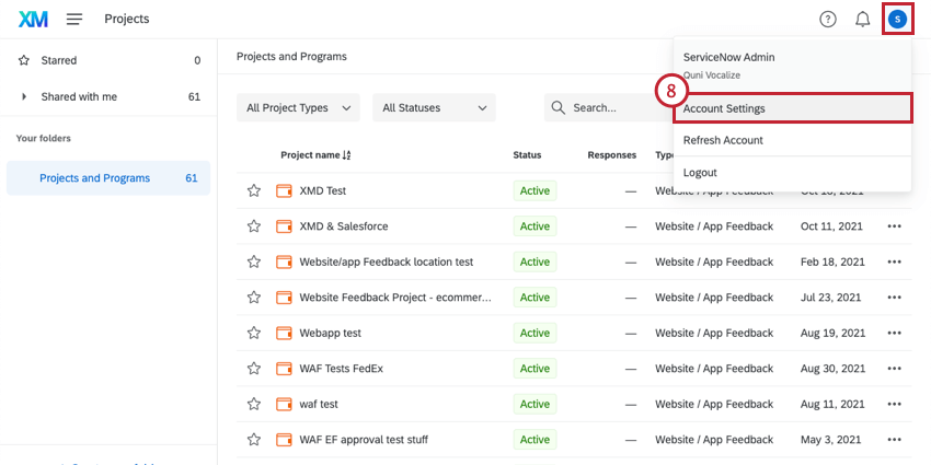 Zu den Benutzerkonto navigieren