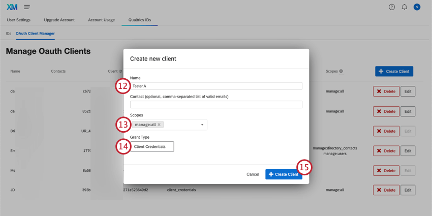 Filling out the fields during Client Creation