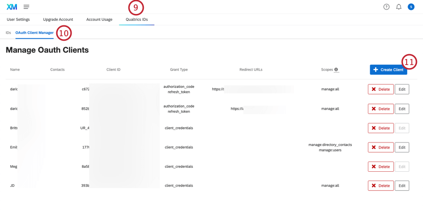 Spostarsi nella sezione OAuth delle Impostazioni account e fare clic su Crea client