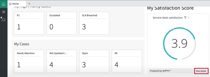 un tableau de bord bordé dans ServiceNow avec le lien intégré "view details" en bas du widget