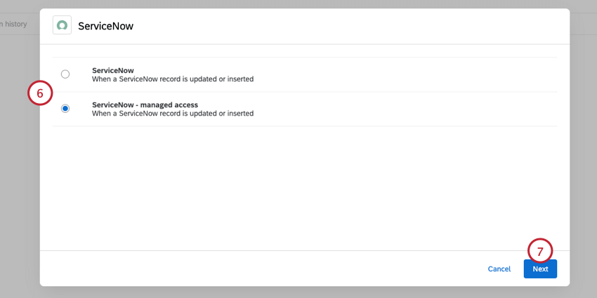 selecting a servicenow event type