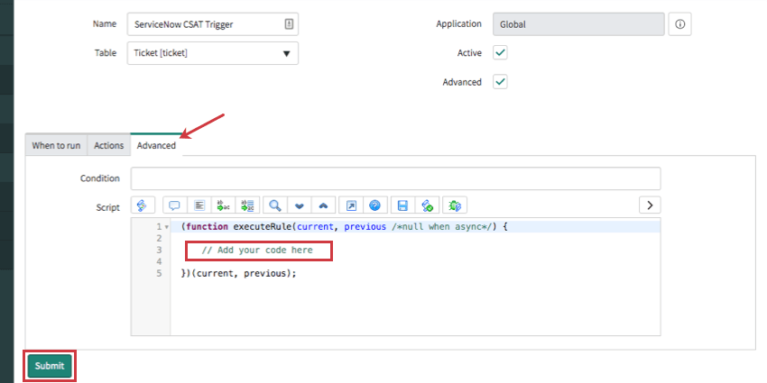 Scheda avanzata aperta e corpo JSON evidenziato. Pulsante di invio in basso