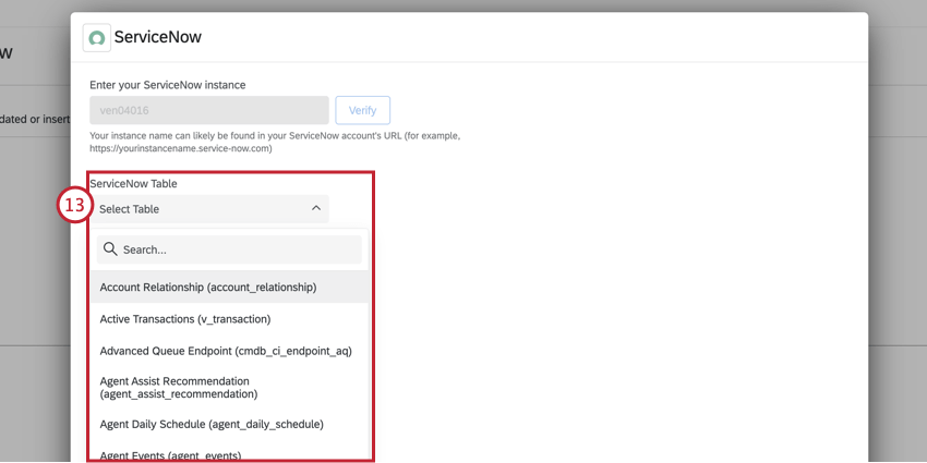 choosing the servicenow table