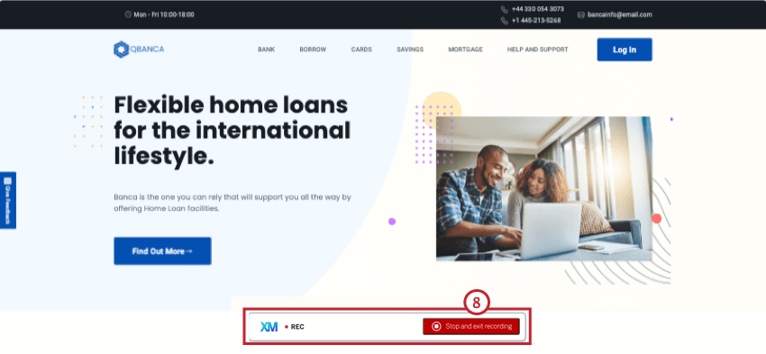 Botón para detener y salir de la grabación de la sesión de prueba