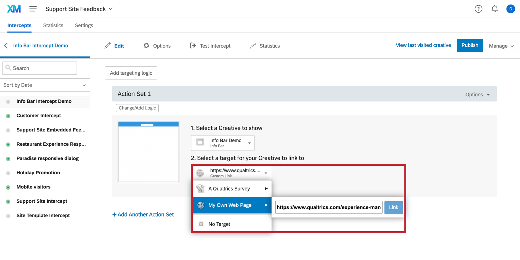 Cible pour un intercept spécifique