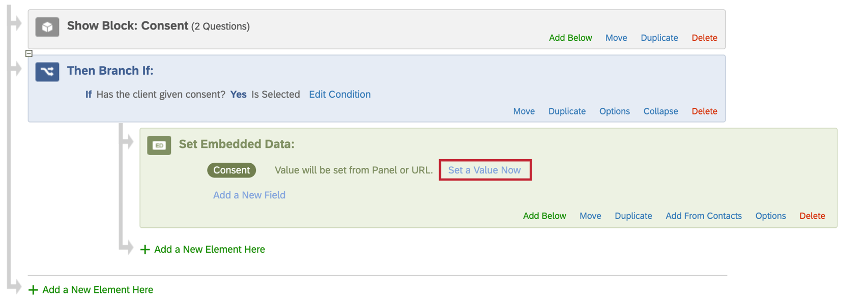 Présentation de lendroit où se trouve laction Définir une valeur maintenant