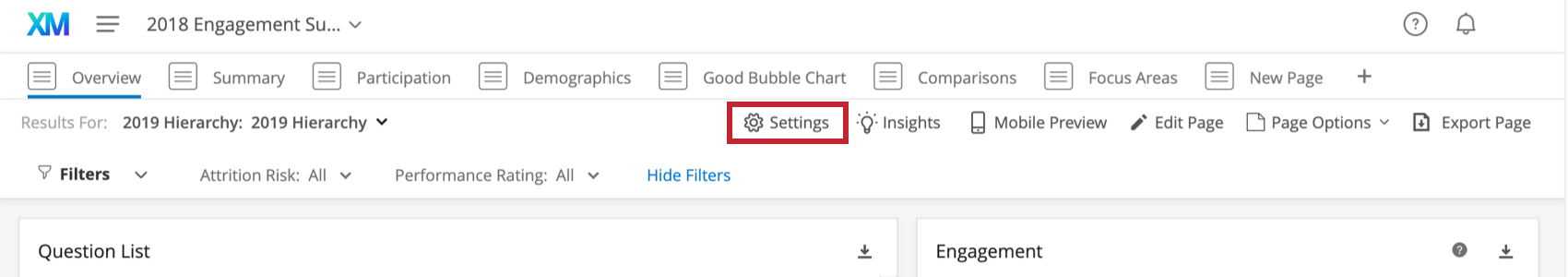 Botón que dice Configuración y tiene un icono de engranaje