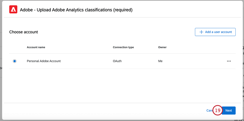 cliquer sur Suivant avec un compte adobe sélectionné