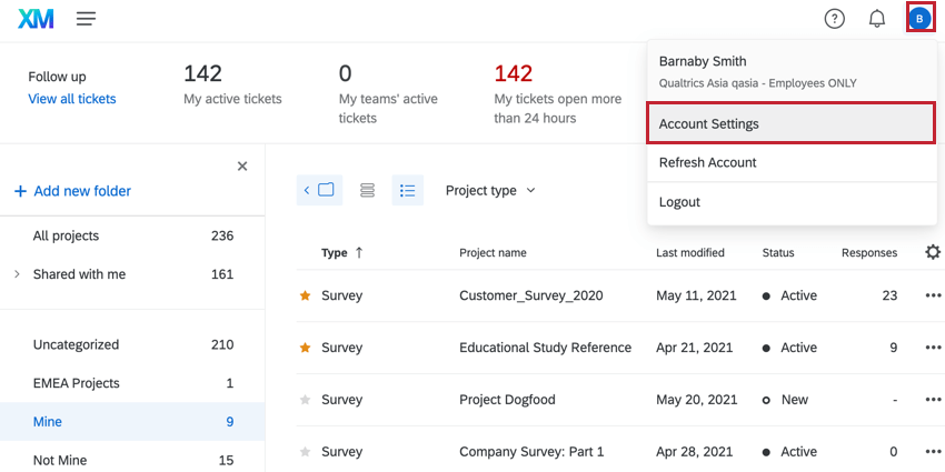 Klicken Sie auf das Benutzersymbol und dann Benutzerkontoeinstellungen
