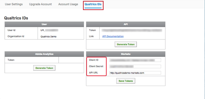 navigating to qualtrics ids and then the marketo section