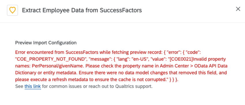 the error message when a property cannot be found