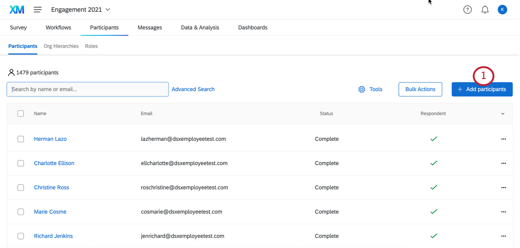 Image of add participants button in the participants section of a project