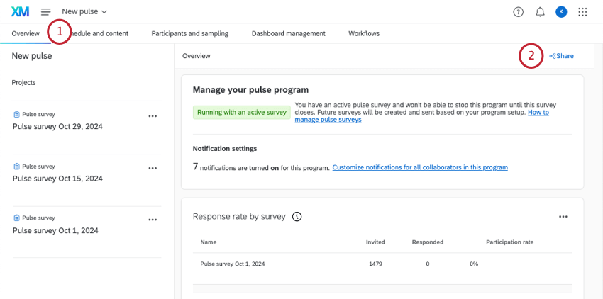 Pulsante di condivisione in alto a destra della scheda panoramica
