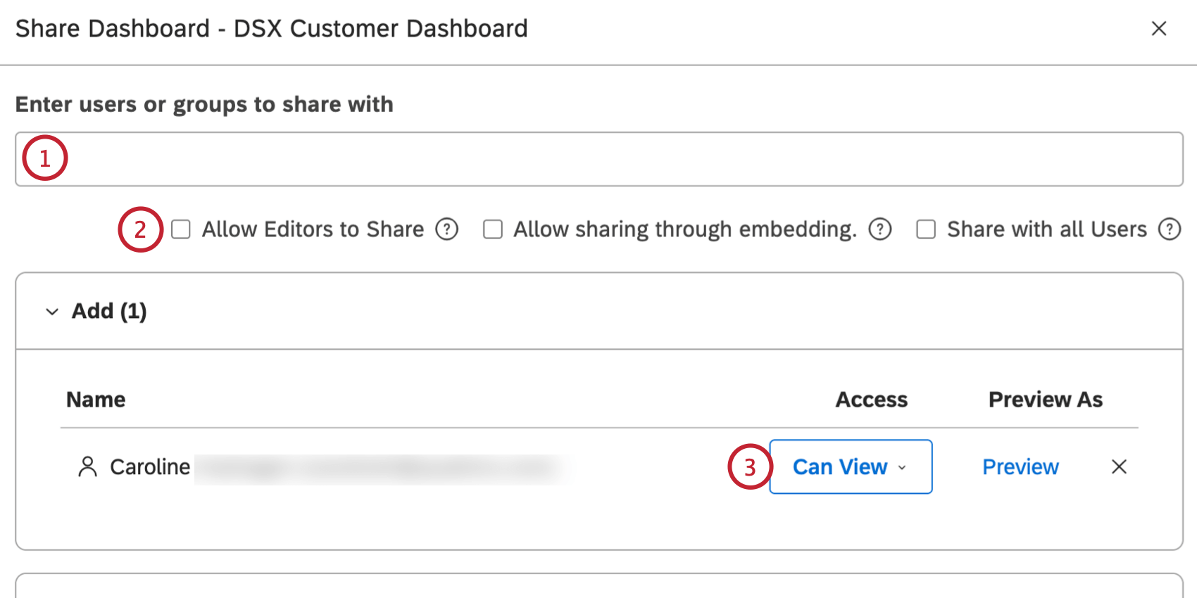 sharing a dashboard in studio