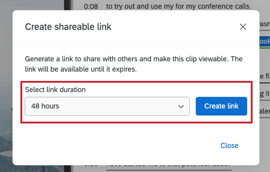 generazione di un link condivisibile per un video clip - possibilità di selezionare la durata