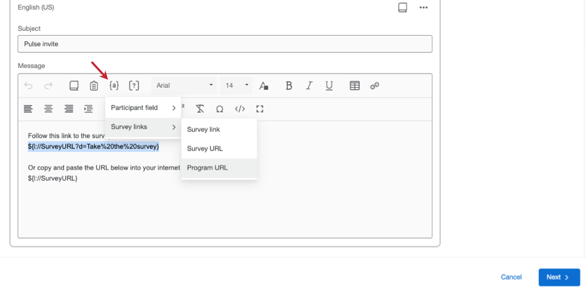 Drucktaste dynamischer Text erweitert, um URL anzuzeigen