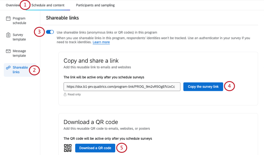 Link enabled and ready to copy. QR Code download button