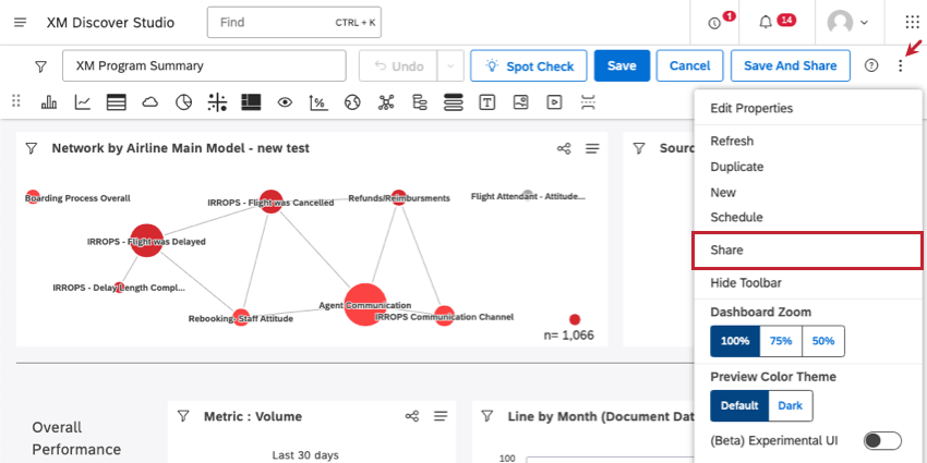 clicked 3 dots menu in dashboard, share is an option
