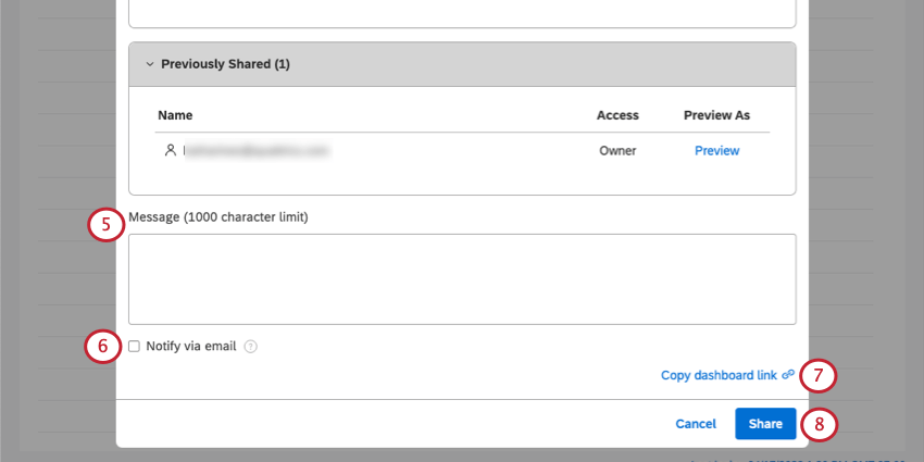 Agregar un mensaje y guardar la configuración para compartir