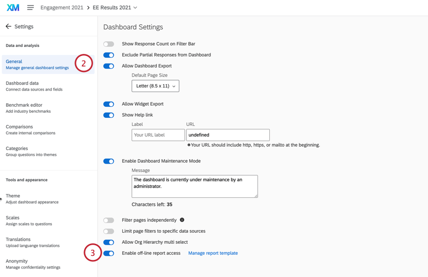 in the general section, enabling the report