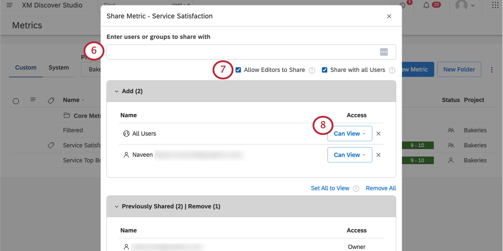 Nueva ventana donde puedes escribir nombres y configurar su nivel de acceso