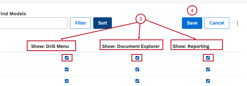 Puede excluir atributos seleccionados o modelos de categoría para que no se muestren en el menú de exploración al explorar en el Modo de visualización.