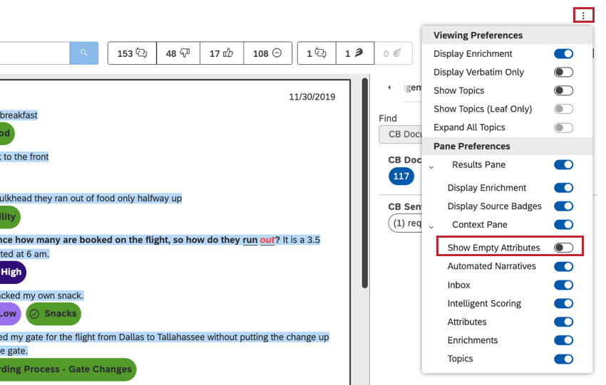 Show Empty Attributes: Show or hide empty attributes (i.e., attributes that do not have any value associated with the current document) in the Attributes and Key Info sections.