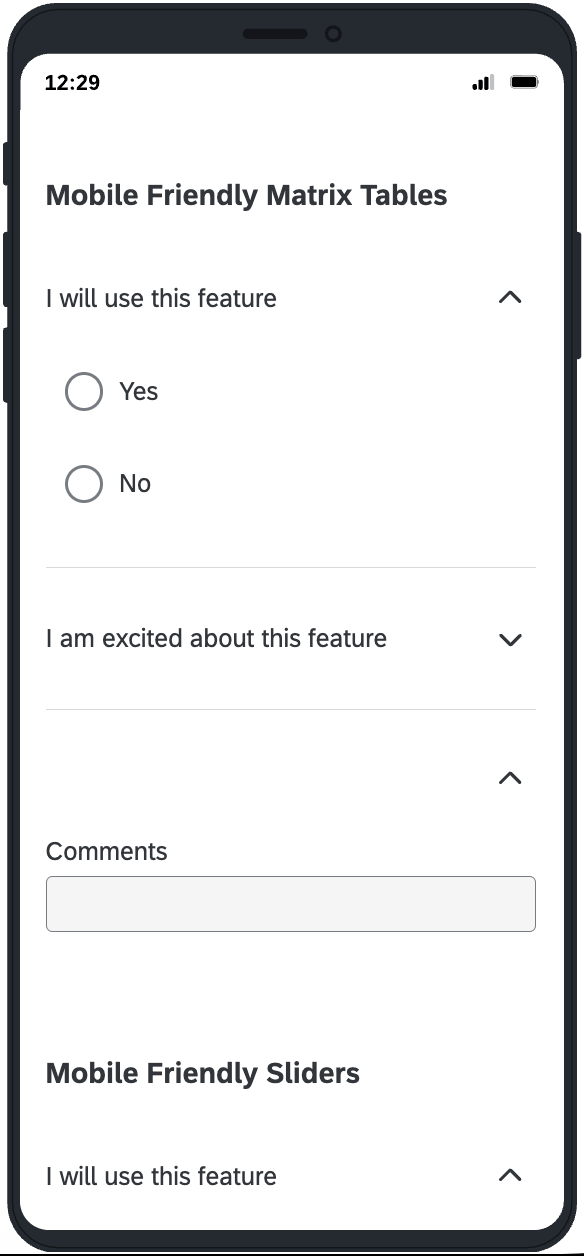 a side by side question in accordion format