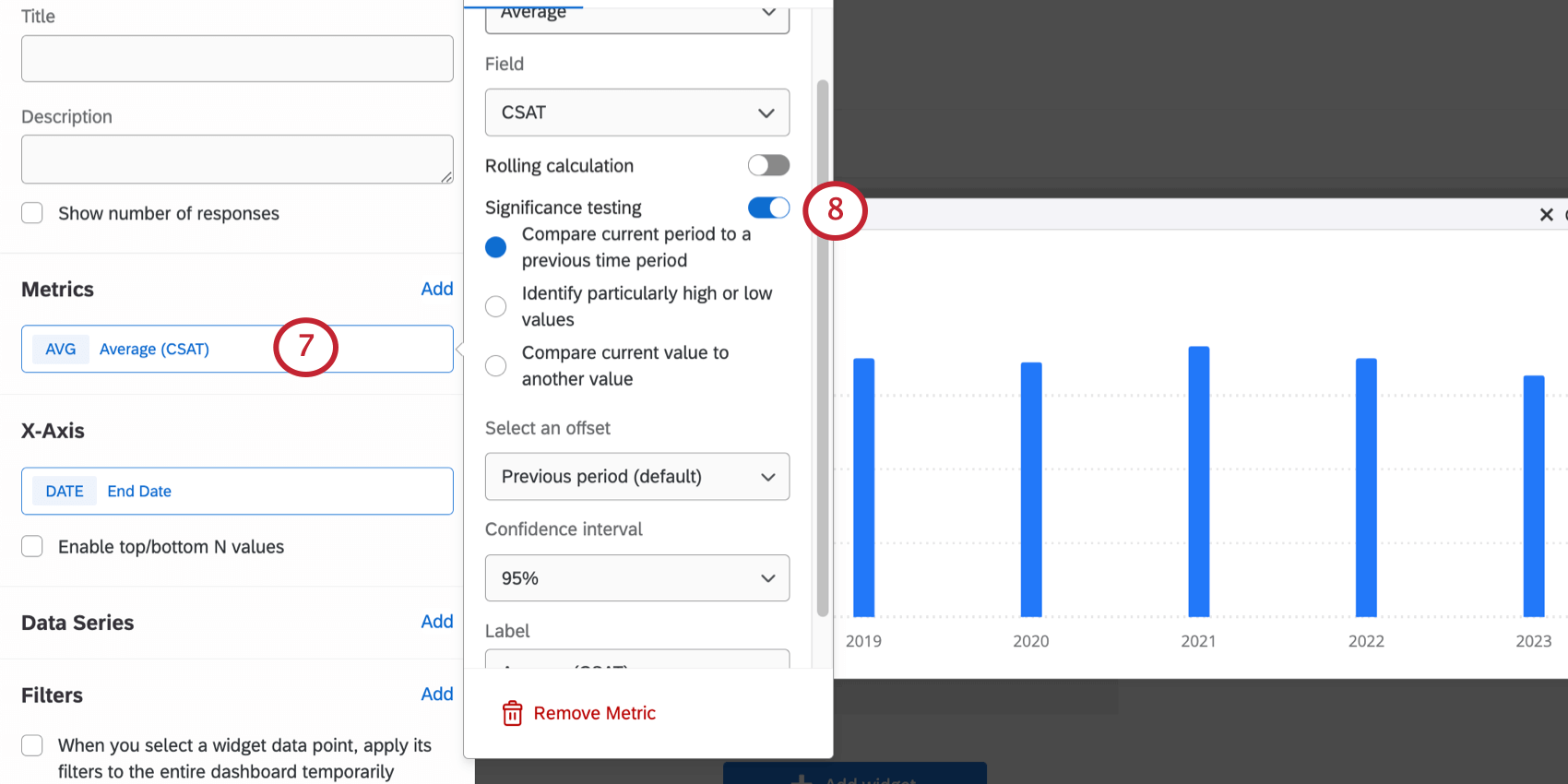 imagen que permite realizar pruebas de significancia en la métrica de un widget de barra