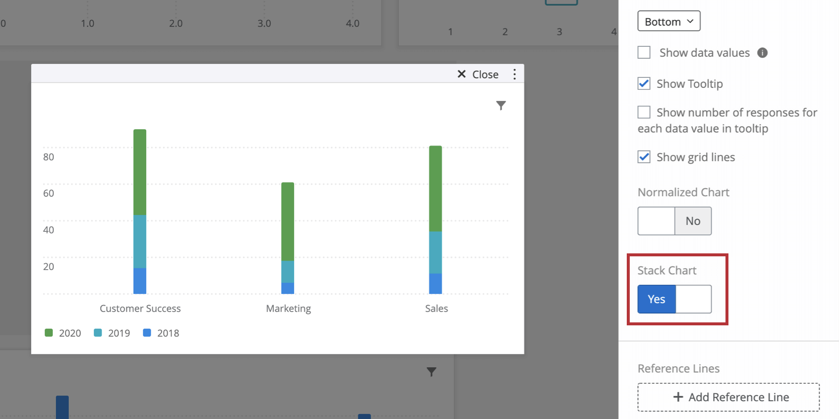 Chave do Stack Chart no painel de edição do lado direito
