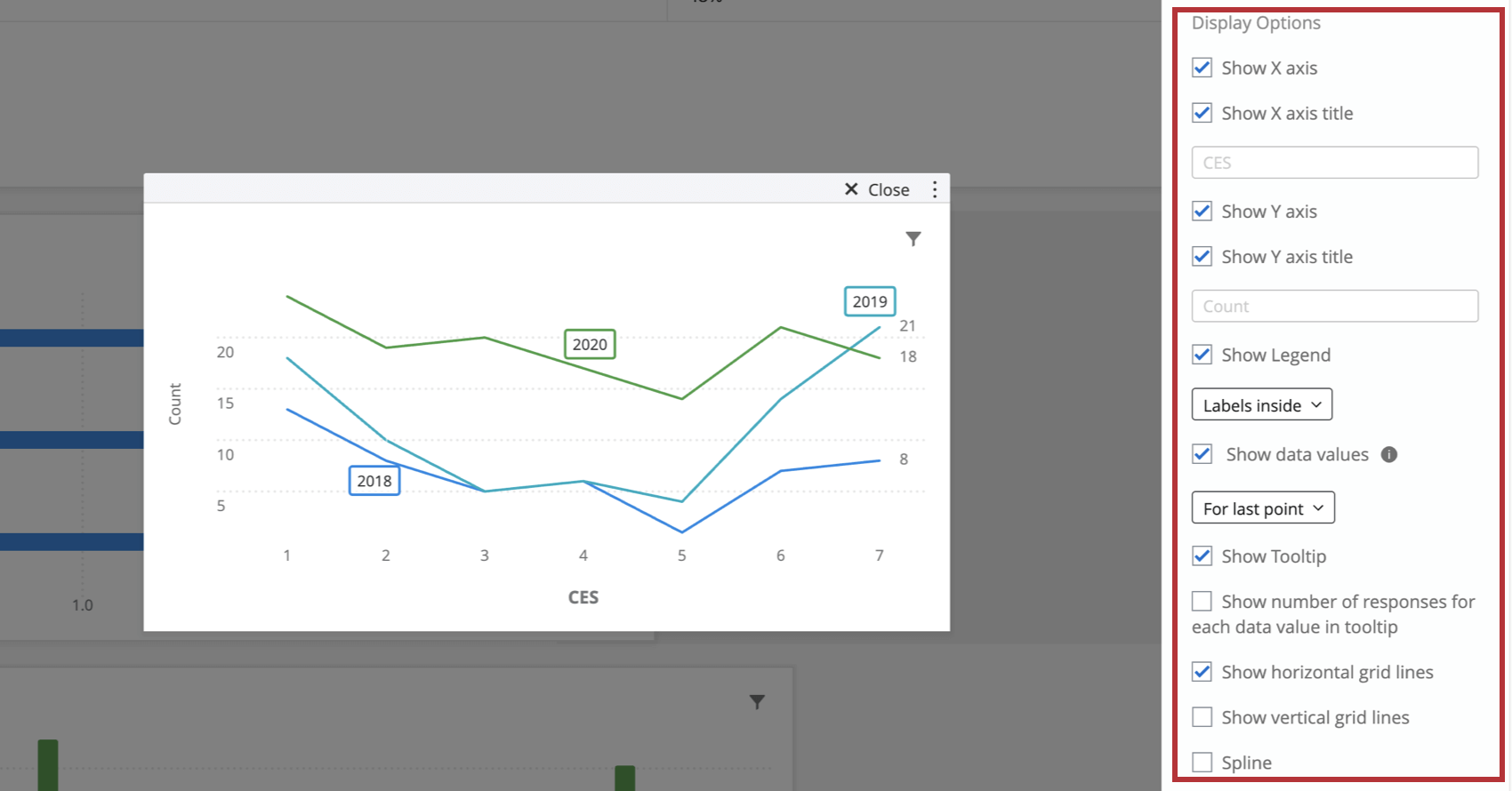 As opções de exibição estão listadas nos marcadores abaixo