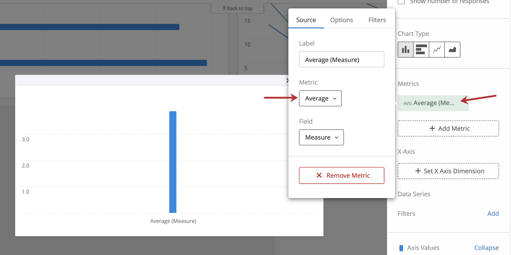 Metric settings in a bar chart