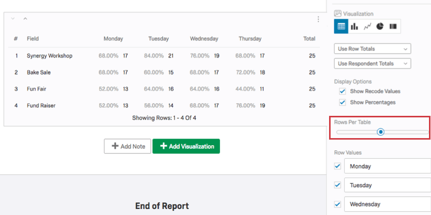 rows per table slider