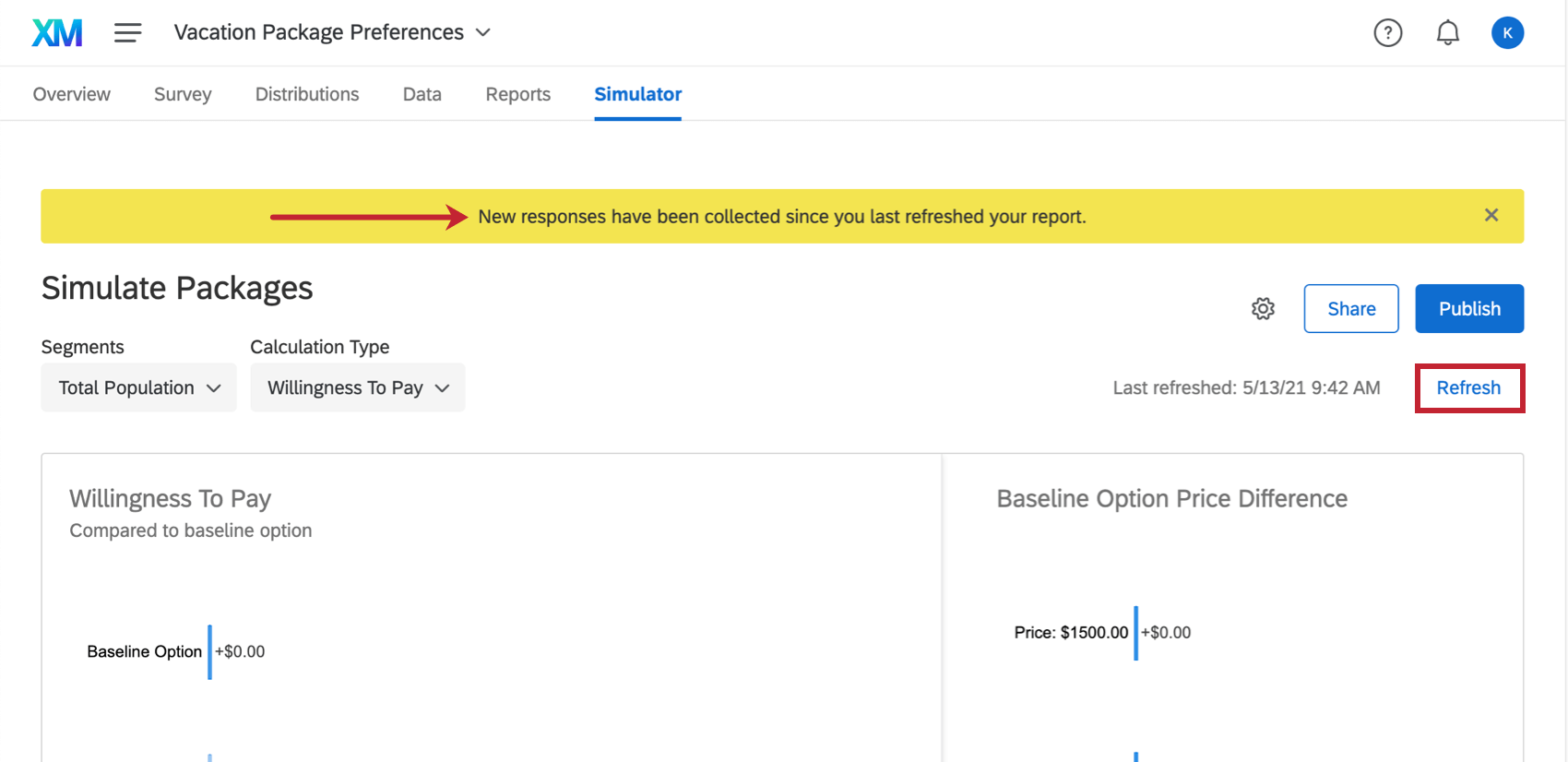 シミュレーターの上部に黄色のメッセージが表示されます。