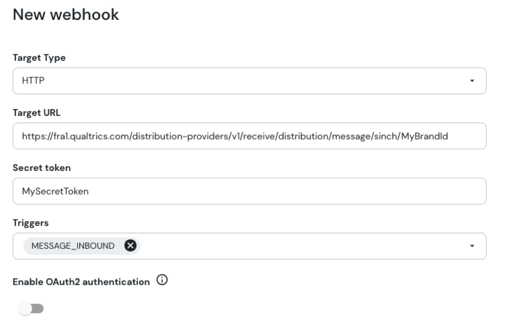 aggiunta di un webhook in sinch per gli sms a 2 vie