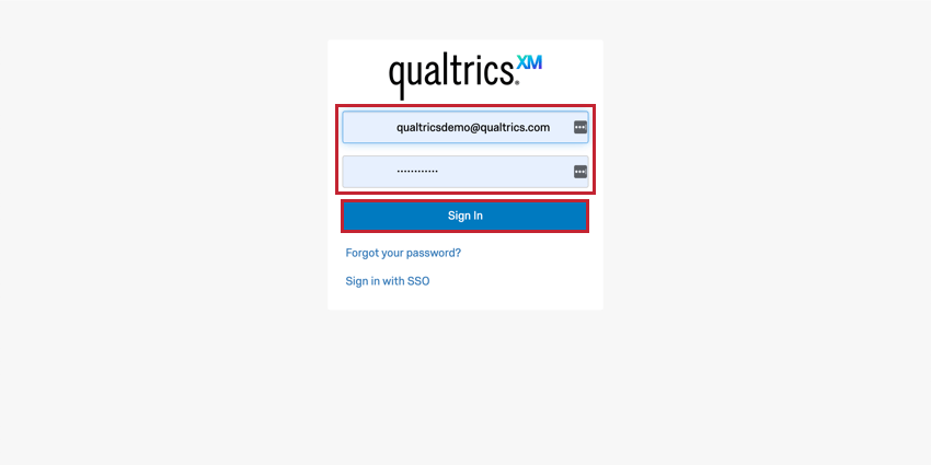 Page de connexion standard de Qualtrics