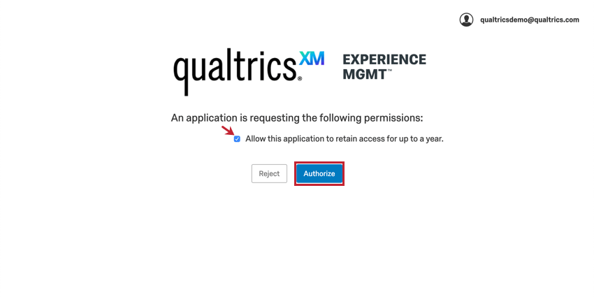 Middle of page is authorization checkbox; below in blue is authorize button