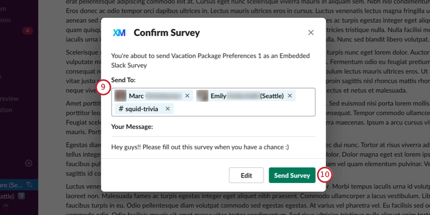 window for editing recipients and confirming selections