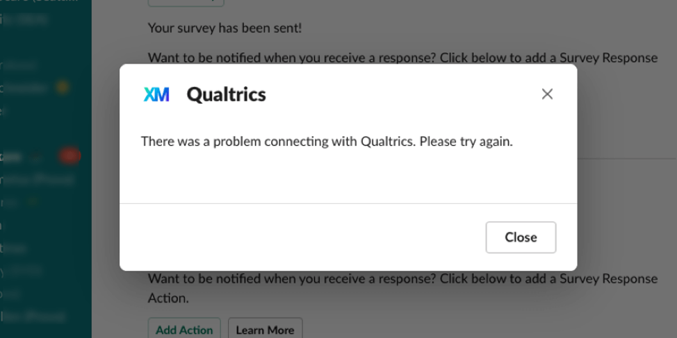 an image of the "there was an error connecting with Qualtrics. Please try again" error message