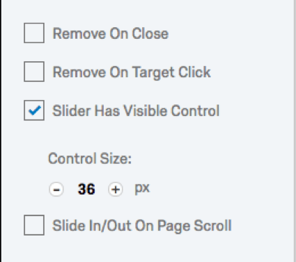 Slider options that usually appear to the left in a grey sidebar