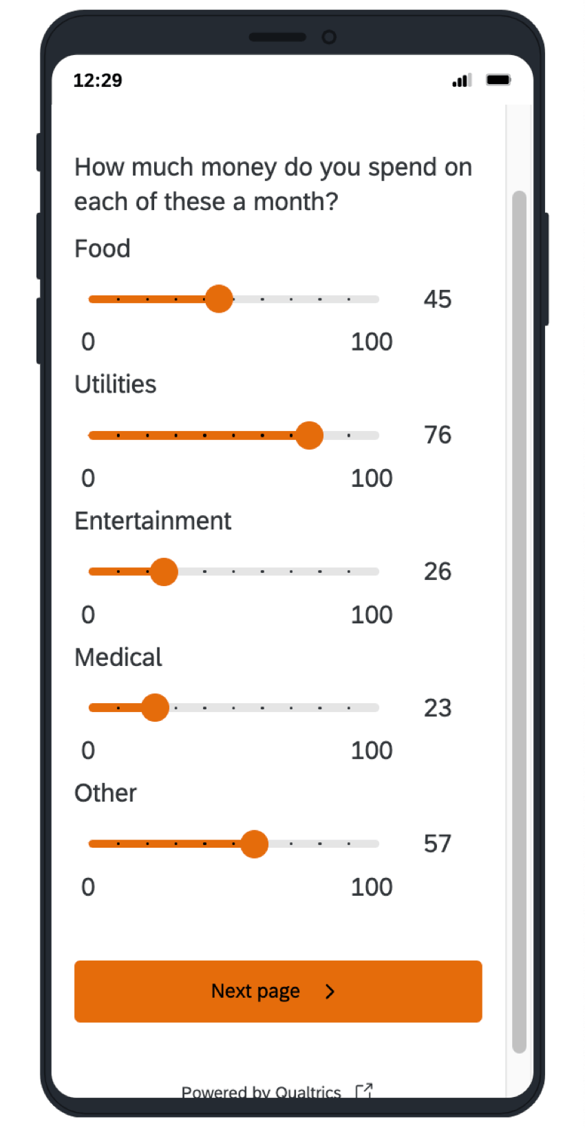 a slider on the mobile view. the sliders fit on the screen