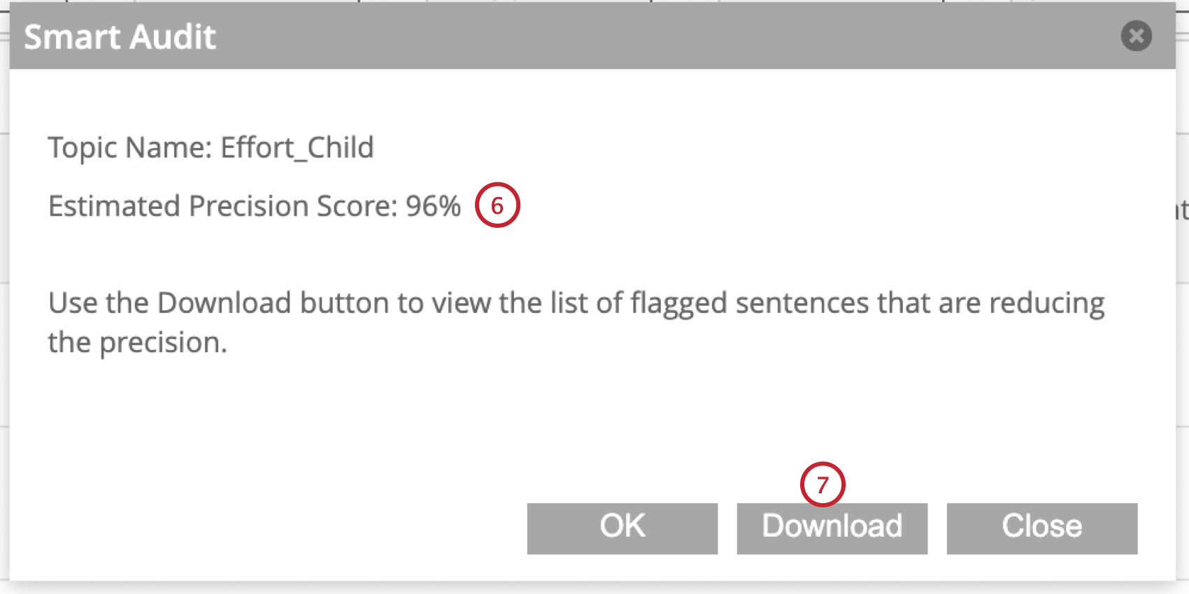 viewing the precision score and downloading the generated csv file