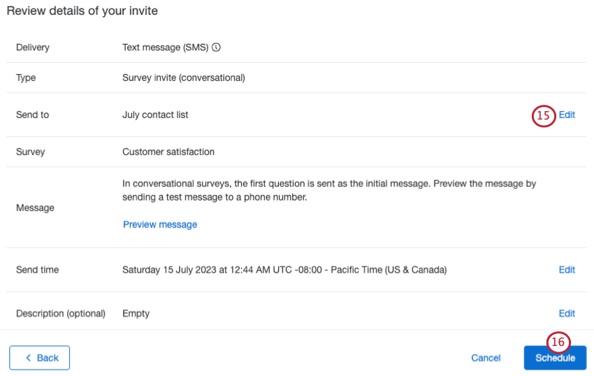 reviewing and scheduling the message