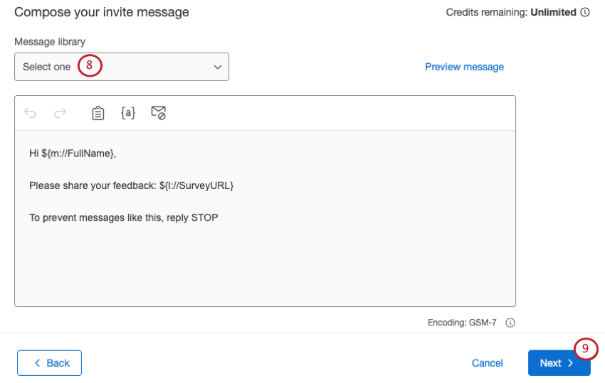 la sélection dun message de distribution