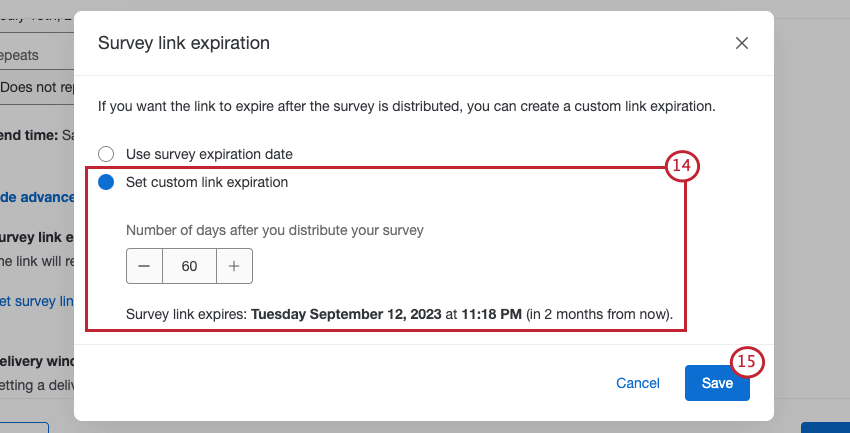 definição de uma expiração de link personalizada