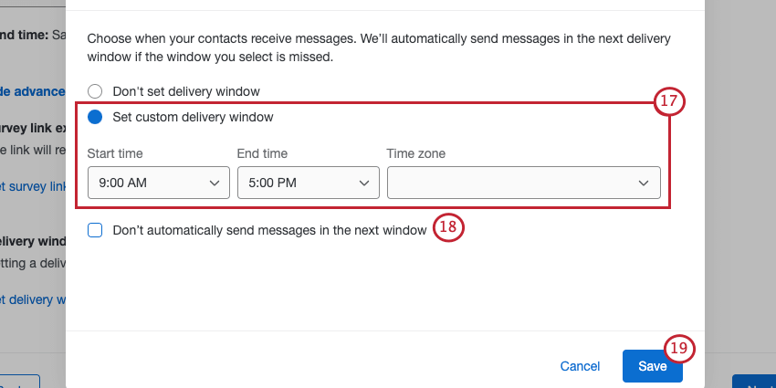 setting a custom delivery window