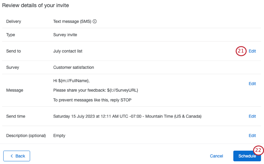 reviewing distribution details and scheduling the distribution