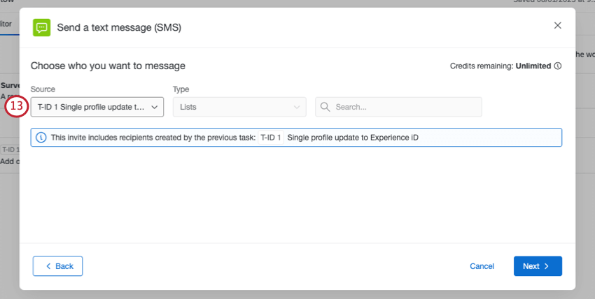 Source says T-ID 1 and then the name of the contact task