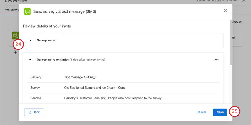 screenshot della schermata finale con linvito via SMS e il riepilogo della promemoria