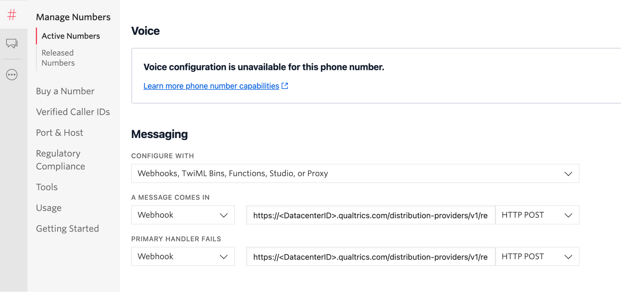 Showing the Twilio page described in the steps below